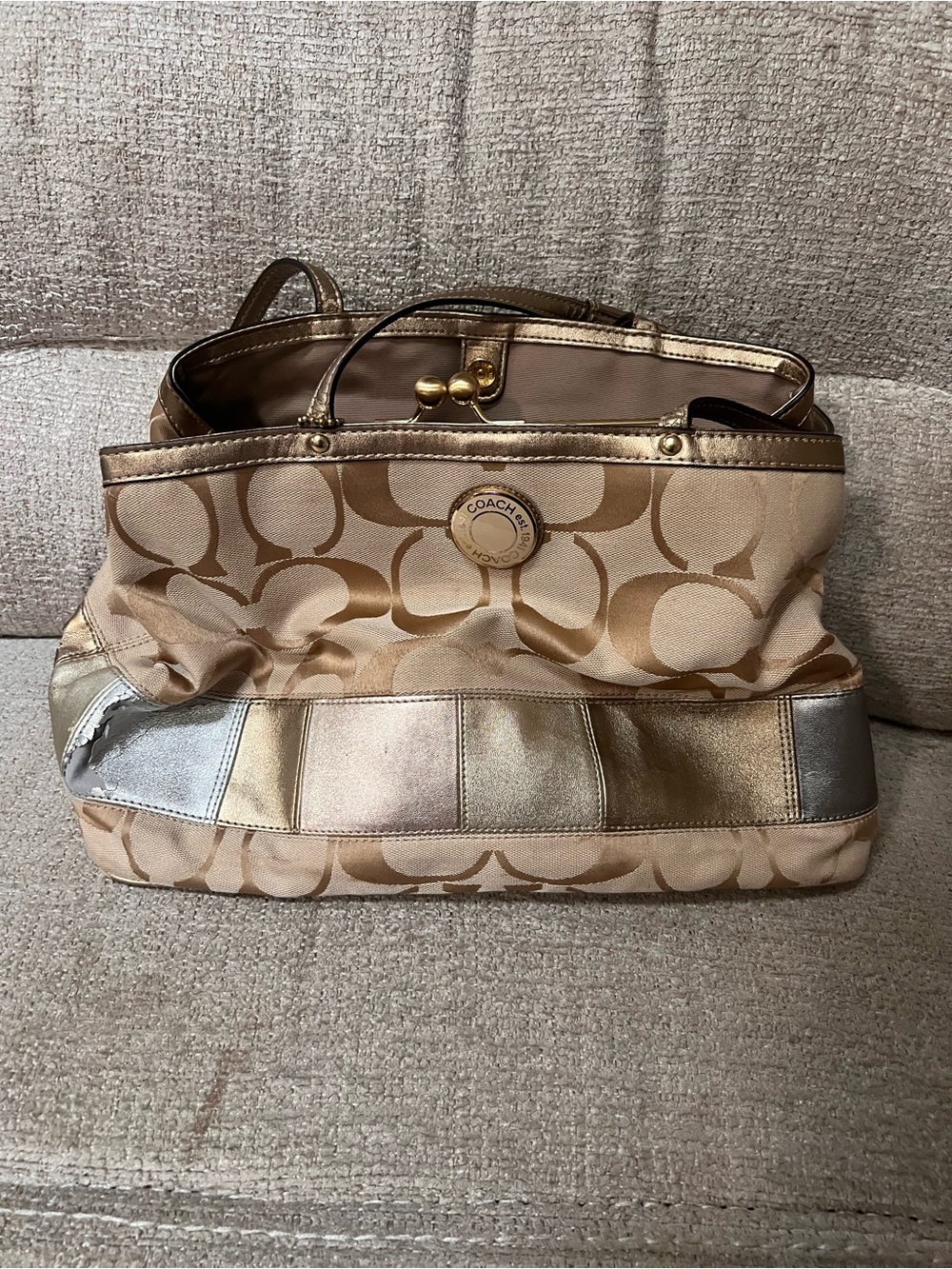 Coach Two-Tone Signature Shoulder Bag in Gold and Silver